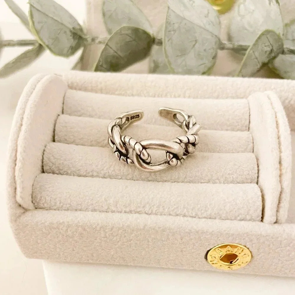 925 Sterling Silver Chain Link Ring Minimalist Link Ring Chunky Ring - Picture 4 of 10